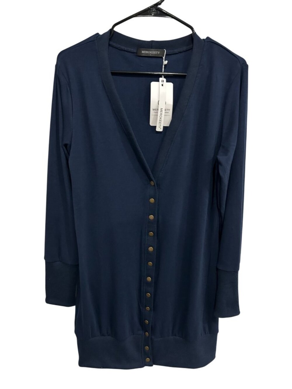Merokeety Navy Blue Button Front Cardigan Size Large Cozycore Scholarcore NWT
